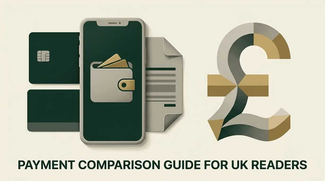 Editorial illustration of payment cards, digital wallet and sterling payment concepts